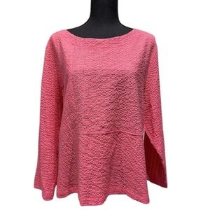 Habitat Crinkle Textured Button Long Sleeve Blouse Top Boutique Boxy Pink Spring